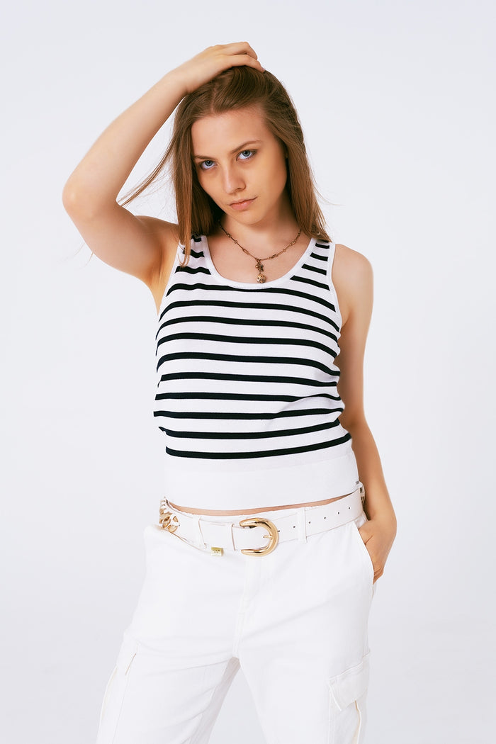Striped cropped top in navy and white