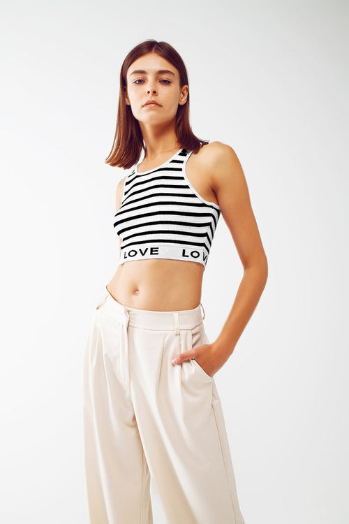 Striped Cropped Top with Love Text in White