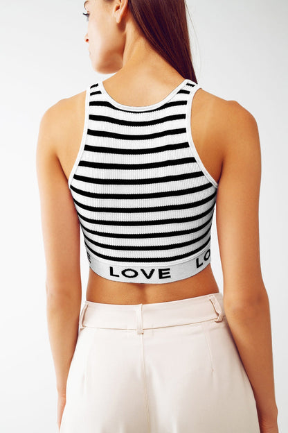 Striped Cropped Top with Love Text in White