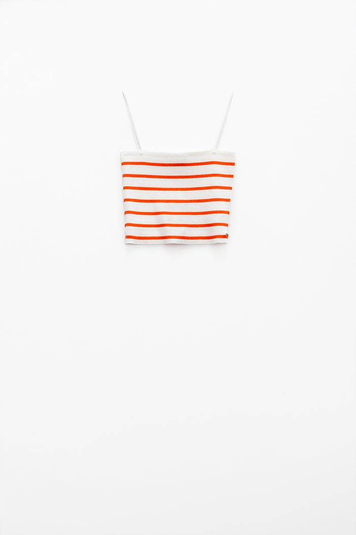 Striped White and Orange Top With Square Neckline