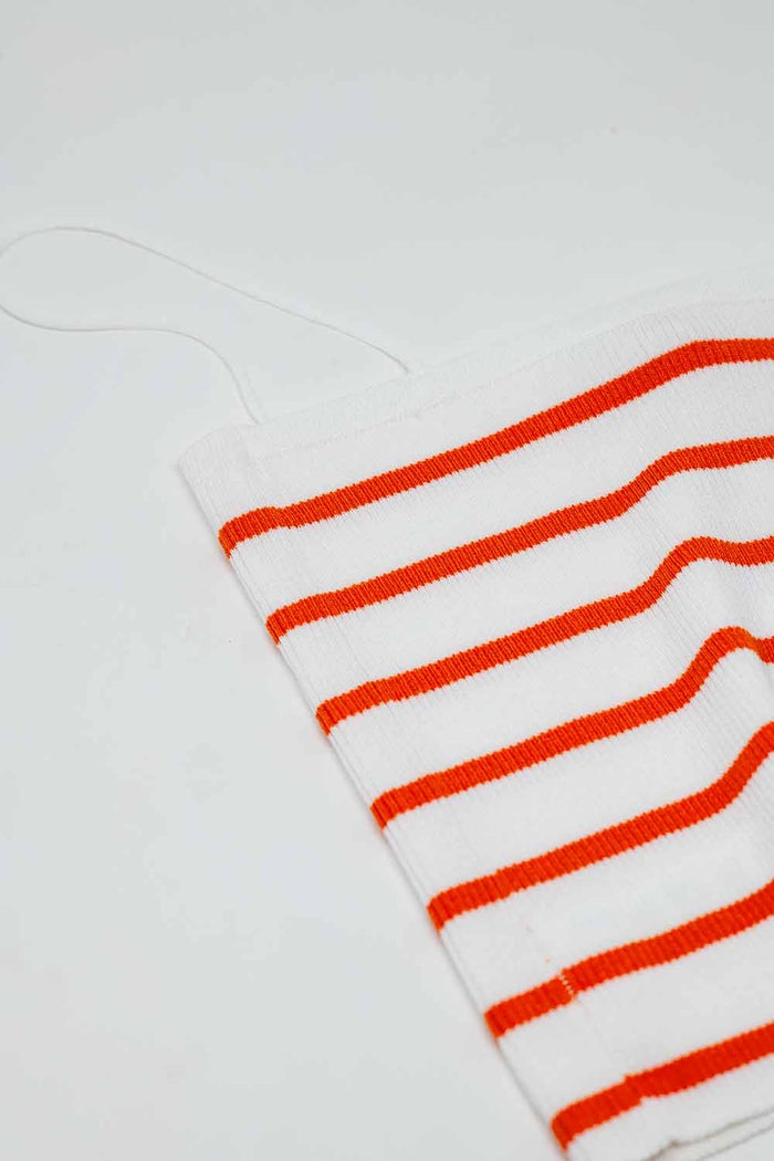 Striped White and Orange Top With Square Neckline