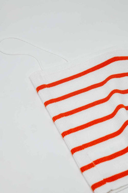 Striped White and Orange Top With Square Neckline