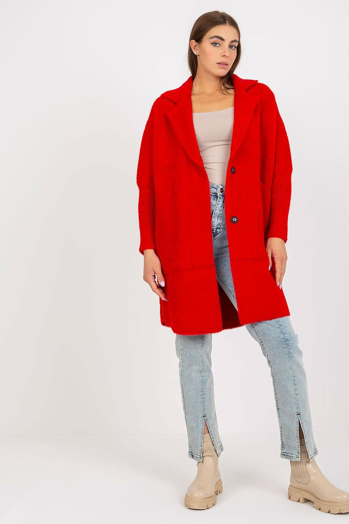 Stylish Women's Long Sleeve Coat with Pockets red one-size-fits-all - Coats
