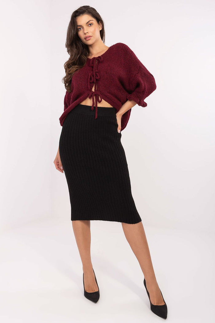 Sublevel Ribbed Black Midi Skirt for Effortless Style black - Skirts