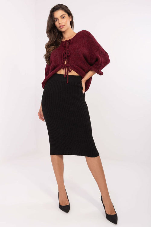 Sublevel Ribbed Black Midi Skirt for Effortless Style black - Skirts