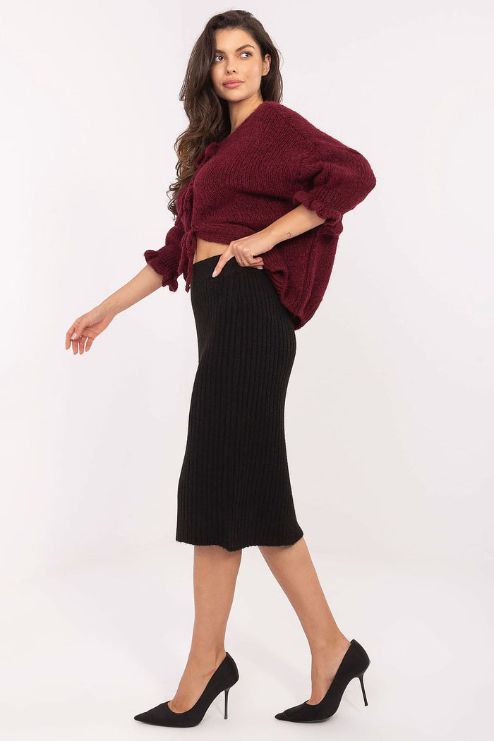 Sublevel Ribbed Black Midi Skirt for Effortless Style - Skirts