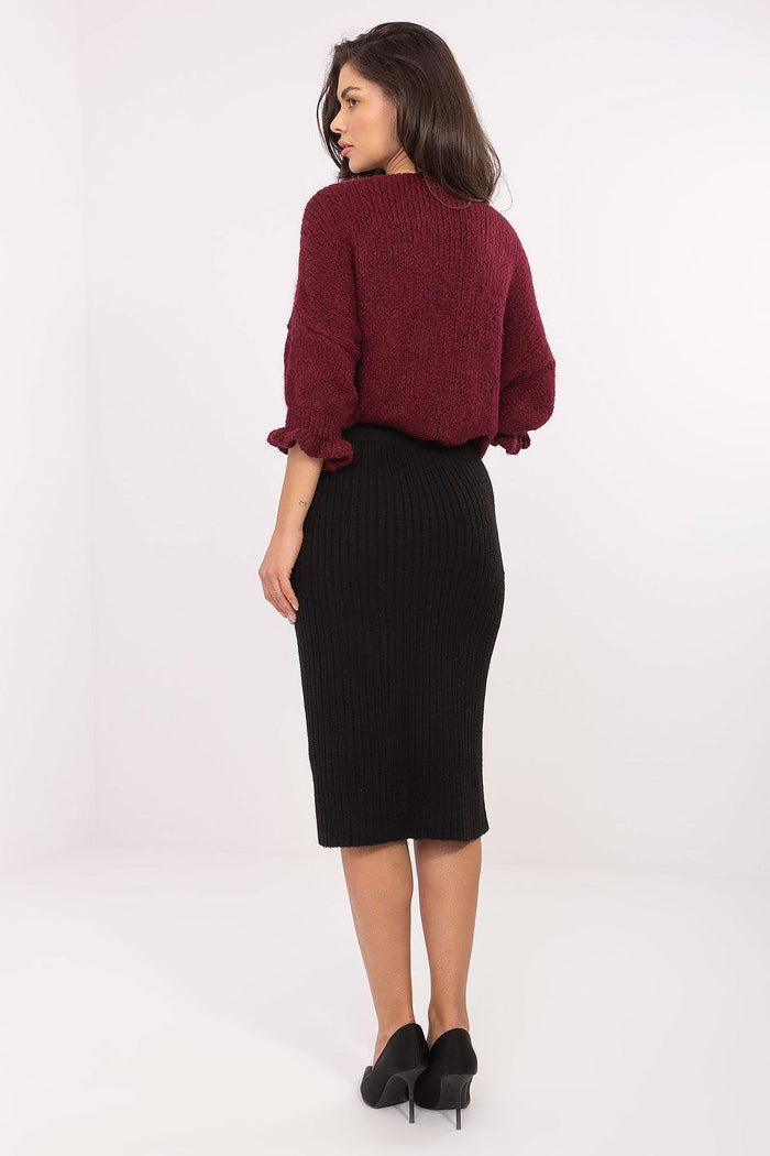 Sublevel Ribbed Black Midi Skirt for Effortless Style - Skirts