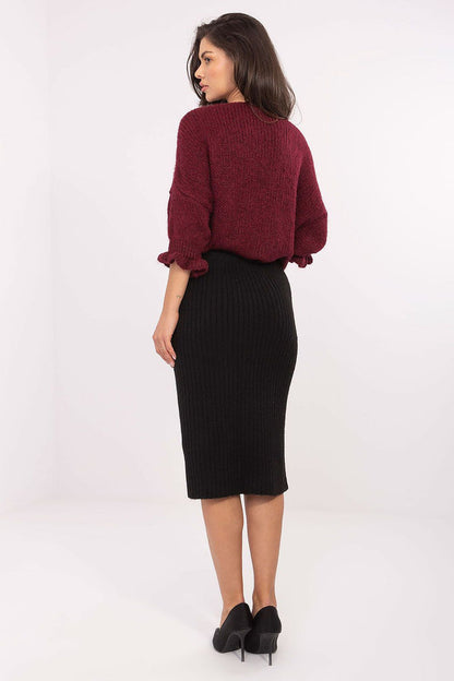 Sublevel Ribbed Black Midi Skirt for Effortless Style - Skirts