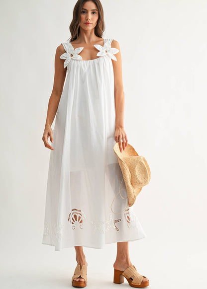 camellia eyelet Summer Breeze Off White Maxi Dress