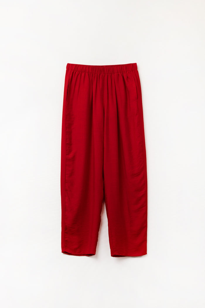 Summery Pants With Elastic Waist and Pockets In Red - trousers