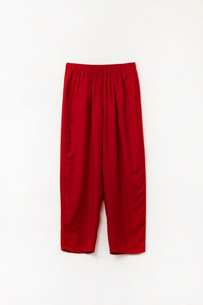 Summery Pants With Elastic Waist and Pockets In Red - trousers