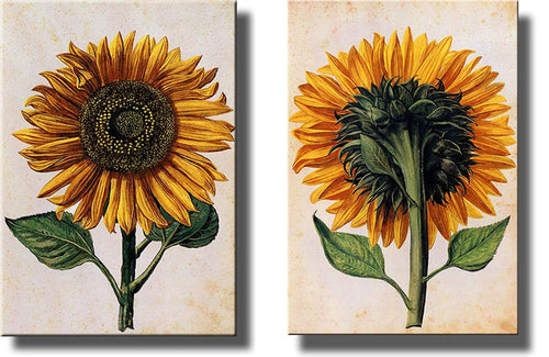 Sunflowers Picture on Stretched Canvas, Set of 2 , Wall Art Decor Ready to Hang!.