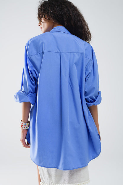 Super Oversized High Low Shirt in Blue - Shirts