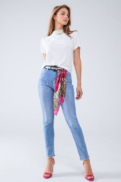 Super Skinny Denim Jeans With Metallic Effect - Denim