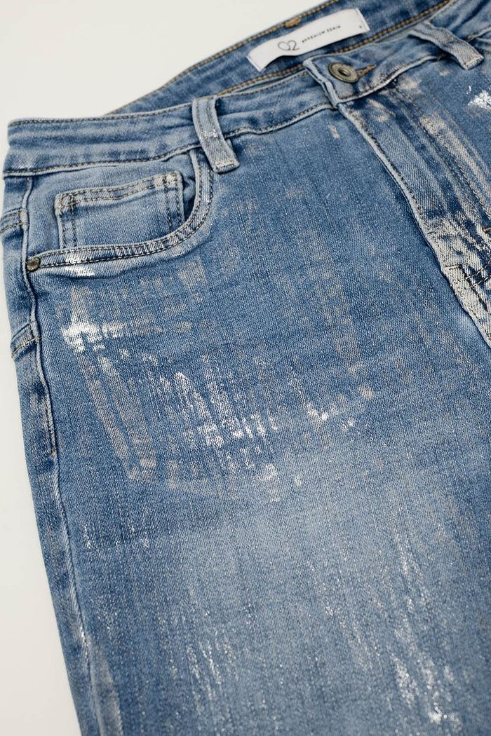 Super Skinny Denim Jeans With Metallic Effect - Denim