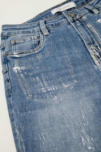 Super Skinny Denim Jeans With Metallic Effect - Denim
