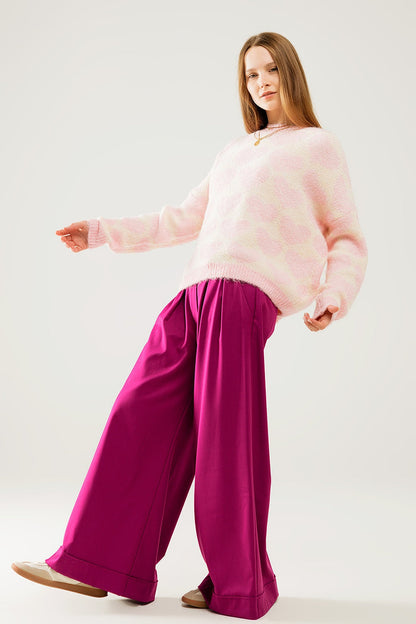 Super Soft Oversized Cream Sweater With Pink Hearts All Over