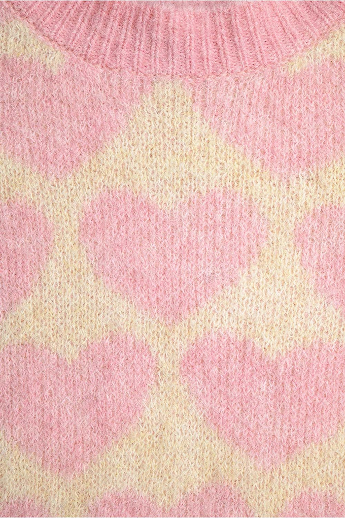 Super Soft Oversized Cream Sweater With Pink Hearts All Over