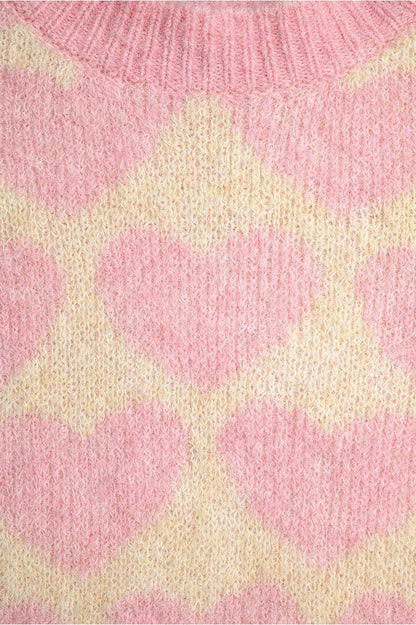 Super Soft Oversized Cream Sweater With Pink Hearts All Over