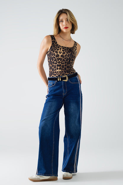 super Wide Leg Jeans with stripe on side - Denim