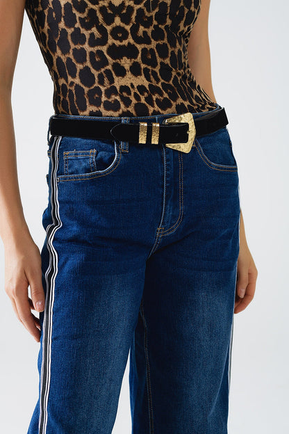 super Wide Leg Jeans with stripe on side - Denim