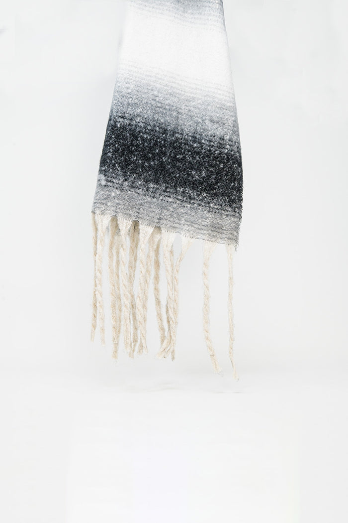 Supersoft long woven scarf with fringe in black