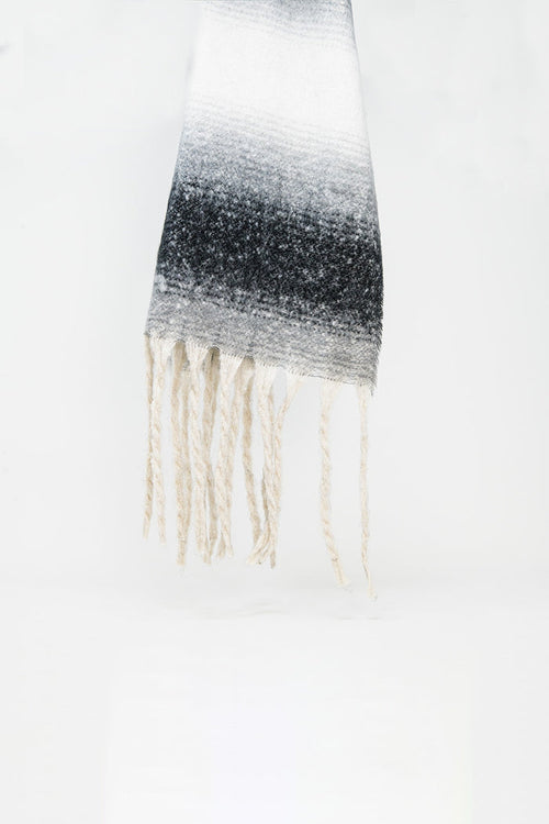 Supersoft long woven scarf with fringe in black