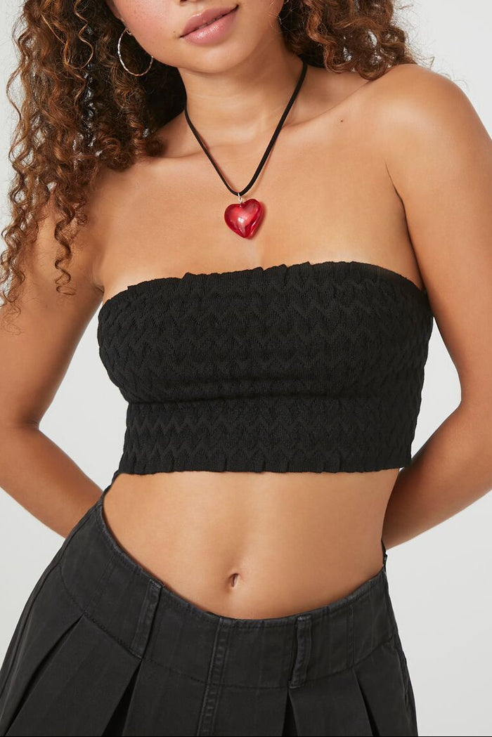 Sweater-Knit Chevron Cropped Tube Top