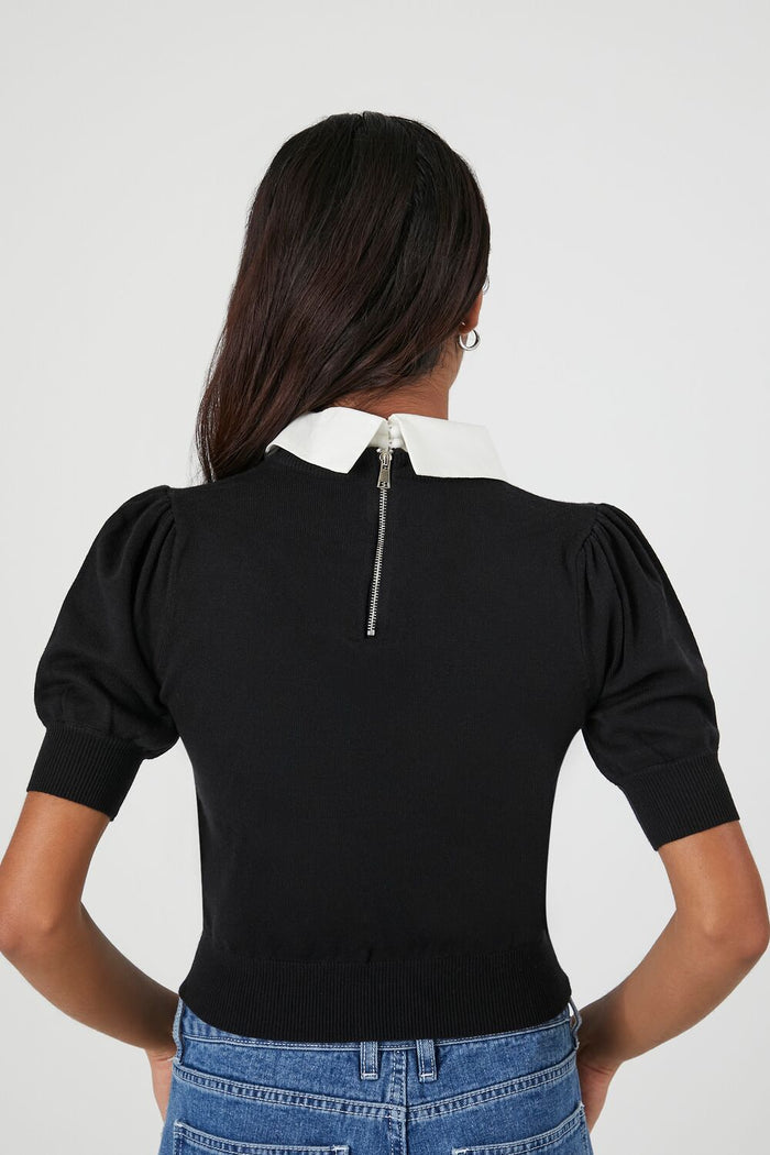 Sweater-Knit Collar Crop Top