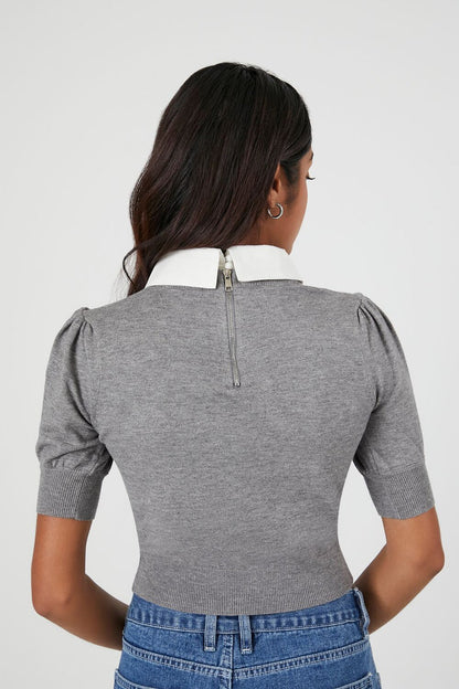 Sweater-Knit Collar Crop Top