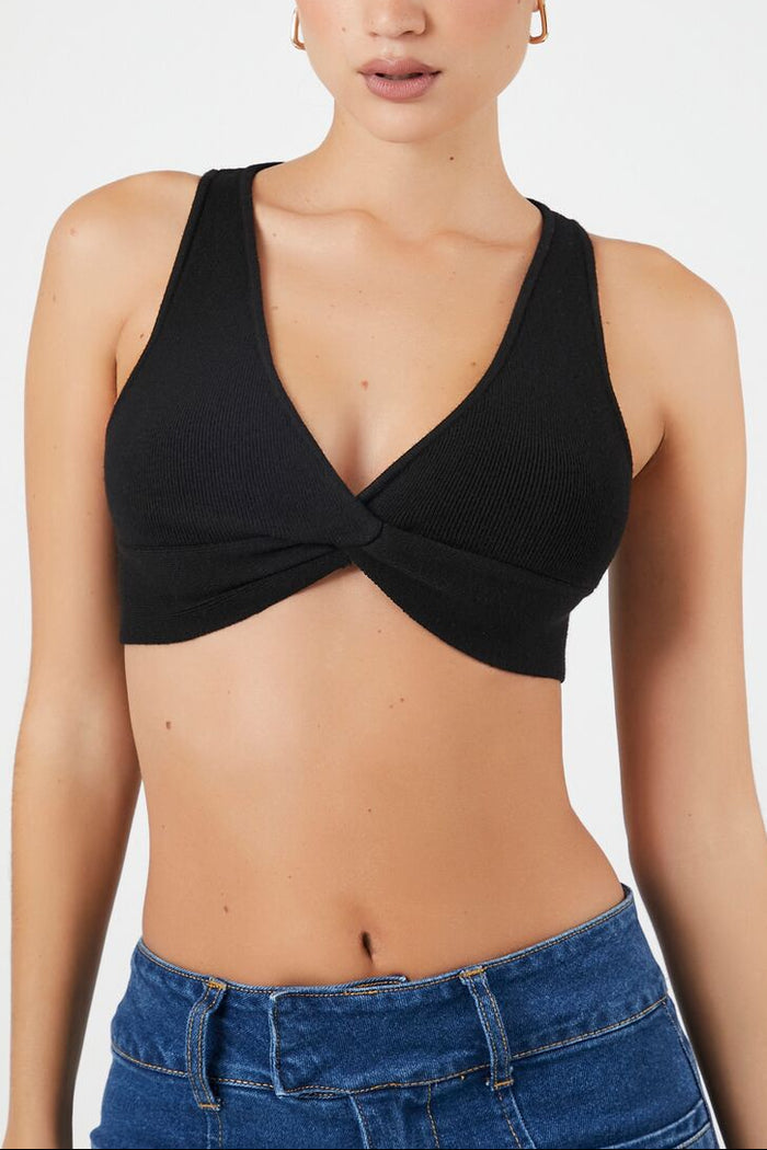 Sweater-Knit Twist-Front Crop Top