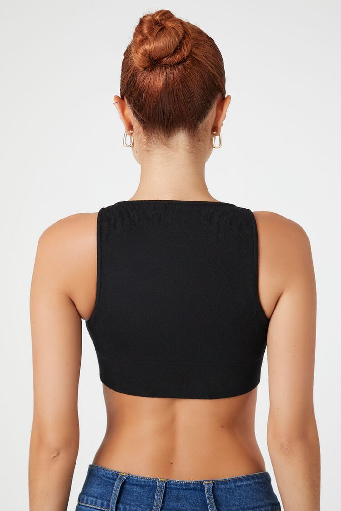 Sweater-Knit Twist-Front Crop Top
