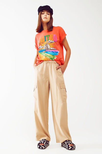 T-Shirt with Limited Graphic Print in Orange - top