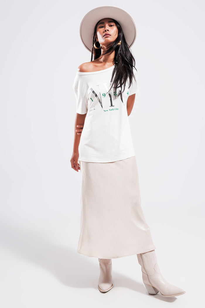 T shirt with New York City slogan in white - top
