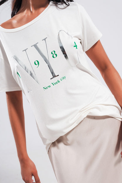 T shirt with New York City slogan in white - top