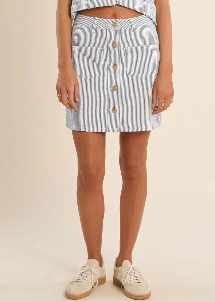 Molly broken straight mini skirt blue stripe button front