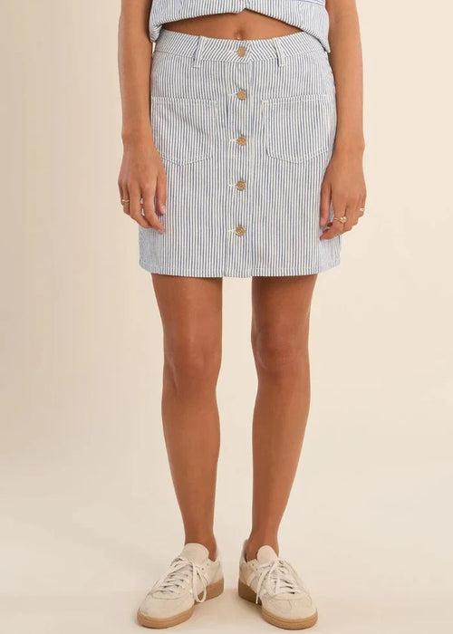 Molly broken straight mini skirt blue stripe button front