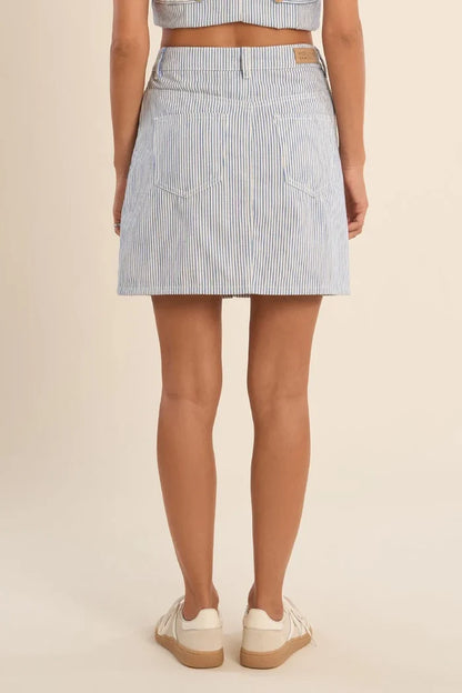 Take Me Back Blue Stripe Denim Skirt