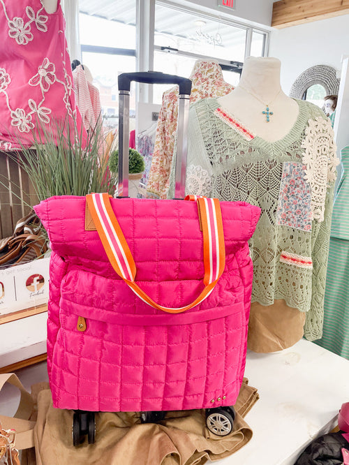Tenley Quilted Tote Roller Bag-Pink