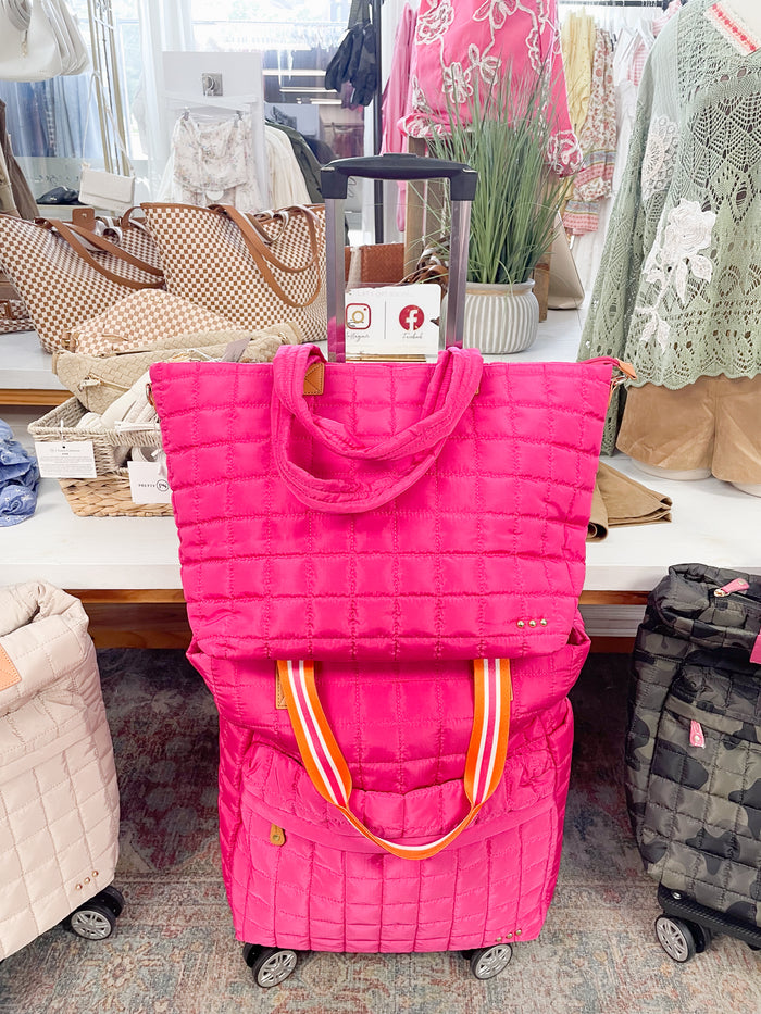 Tenley Quilted Tote Roller Bag-Pink