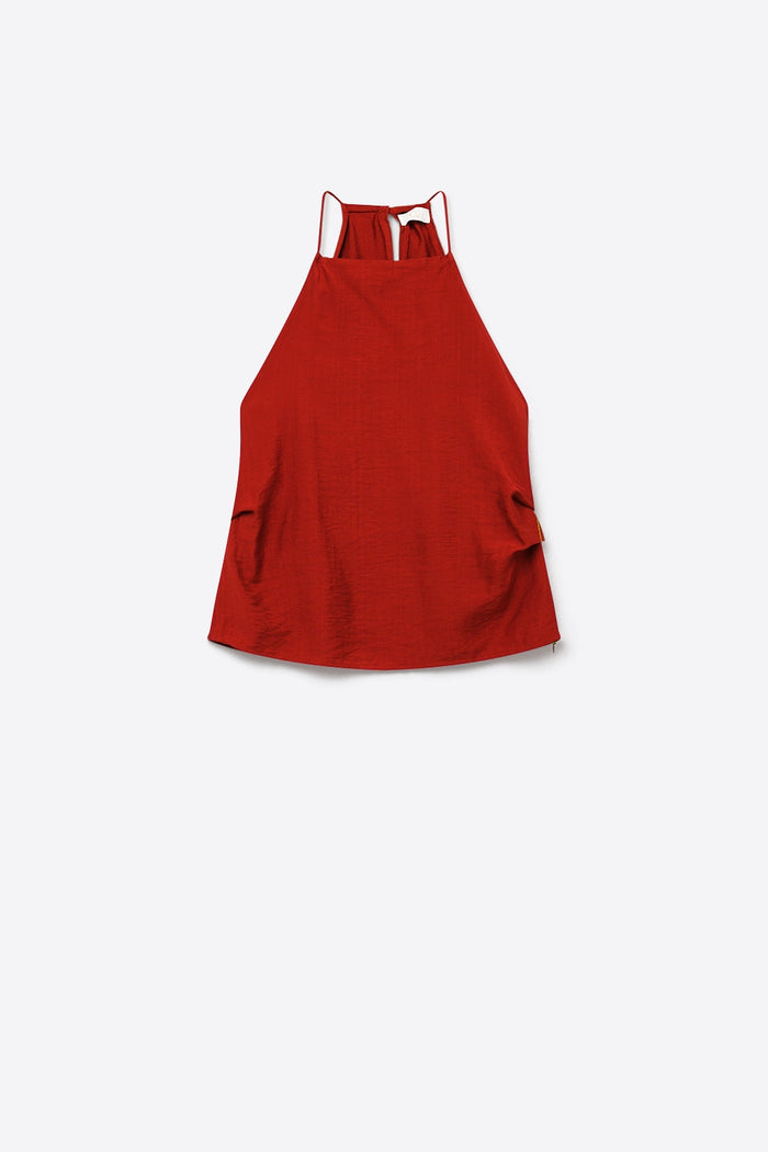 terracotta Textured Sleeveless Halter Neck Top