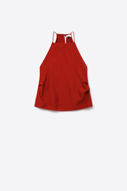 terracotta Textured Sleeveless Halter Neck Top