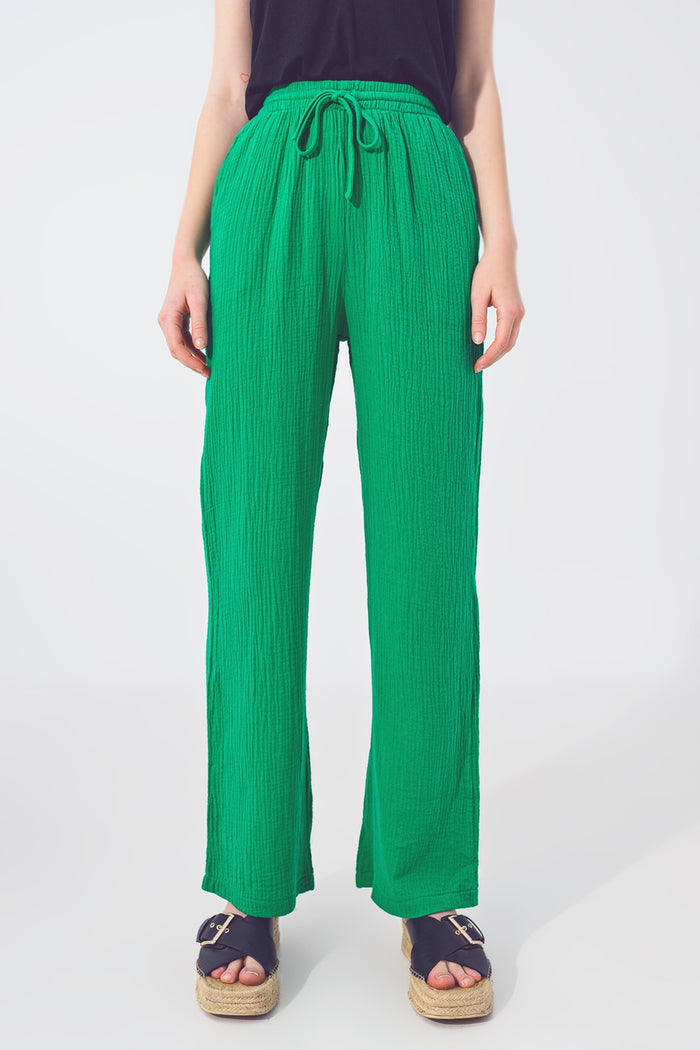 Textured Loose Fit Pants in Green - trousers