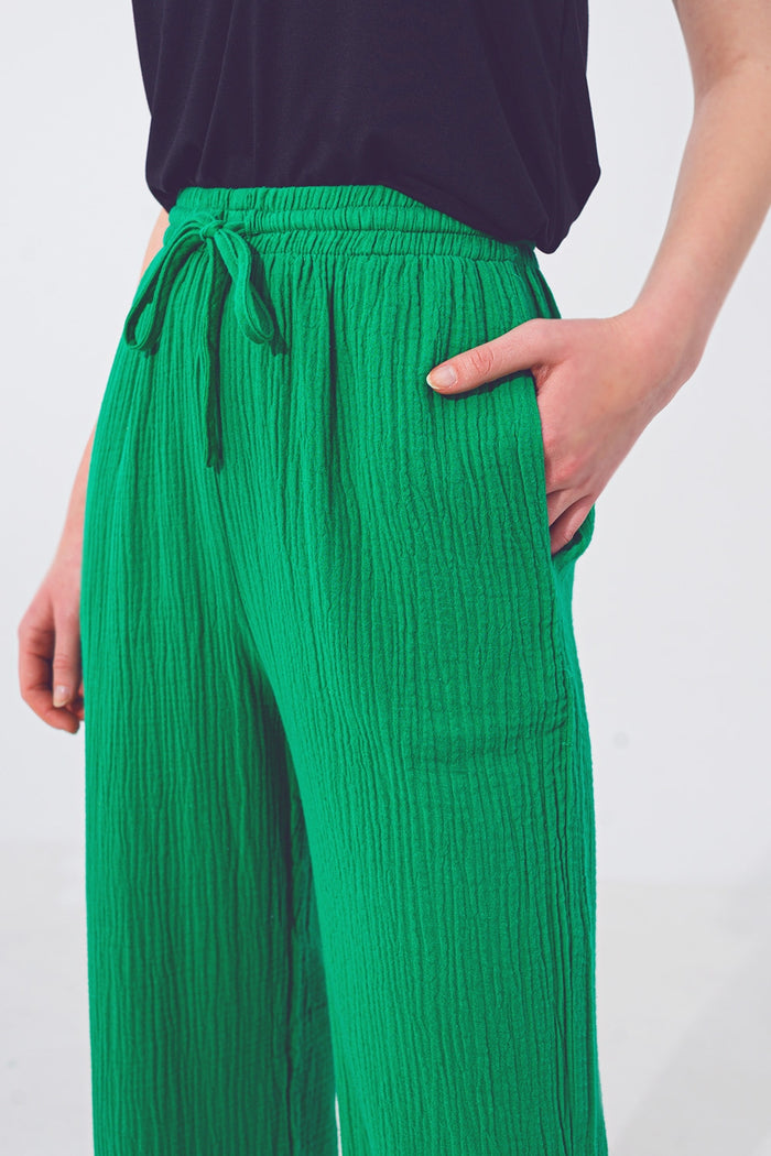 Textured Loose Fit Pants in Green - trousers
