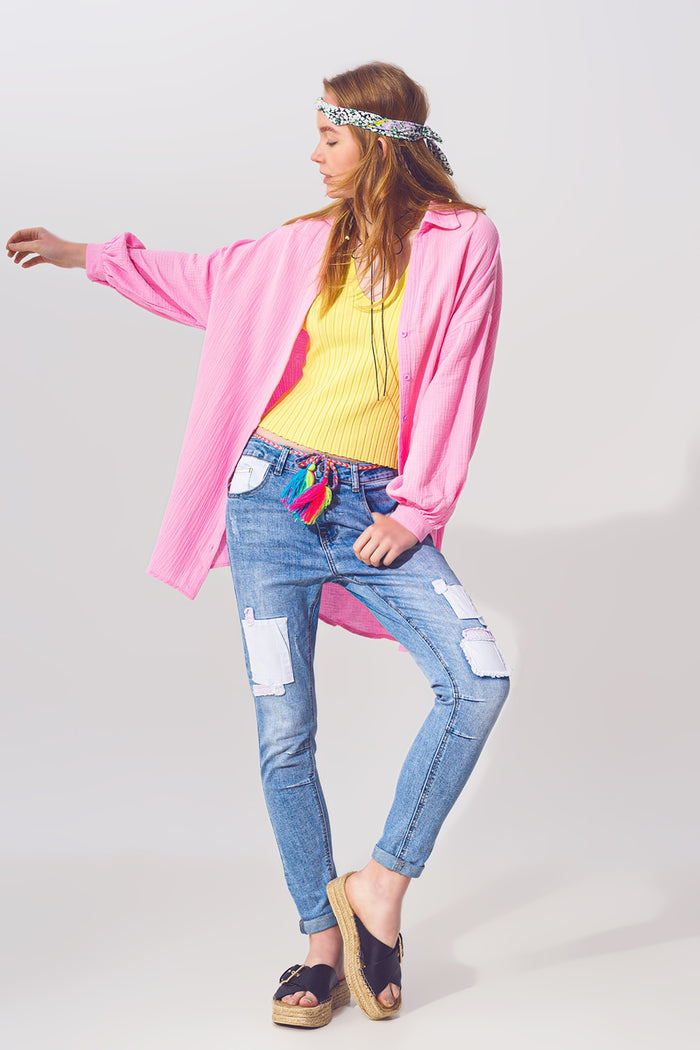 Textured Loose Fit Shirt in Pink - Shirts