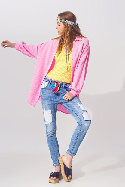 Textured Loose Fit Shirt in Pink - Shirts