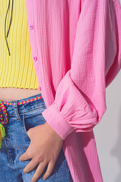Textured Loose Fit Shirt in Pink - Shirts