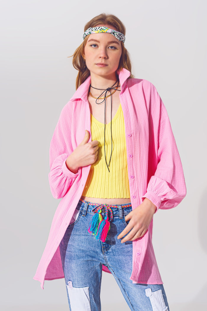 Textured Loose Fit Shirt in Pink - Shirts