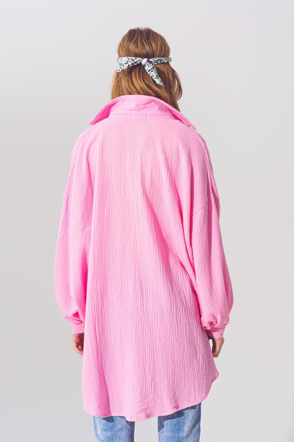Textured Loose Fit Shirt in Pink - Shirts
