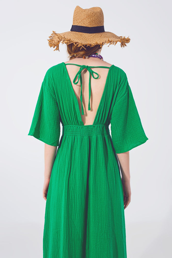 Textured V-Neck Maxi Dress in Green - dress